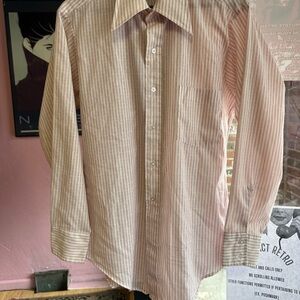 Vintage Van Heusen Men's Pink and White Striped Dress Shirt